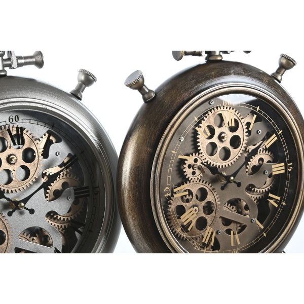 2 relojes de mesa vintage de cobre y plata con graneros móviles Home Esprit