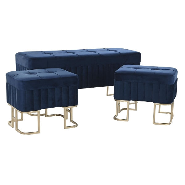 Contemporary Benches in Blue Velvet and Metal Home Decor
