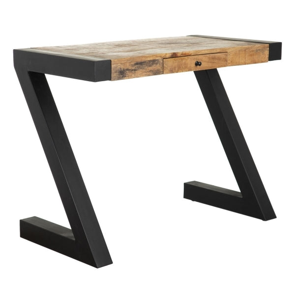 Loft Design Desk "Z" Solid Wood and Black Metal (110 x 50 x 77cm) 