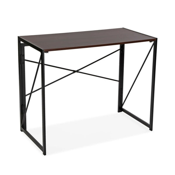 Loft Design Folding Desk in Brown Wood and Black Metal Home Decor