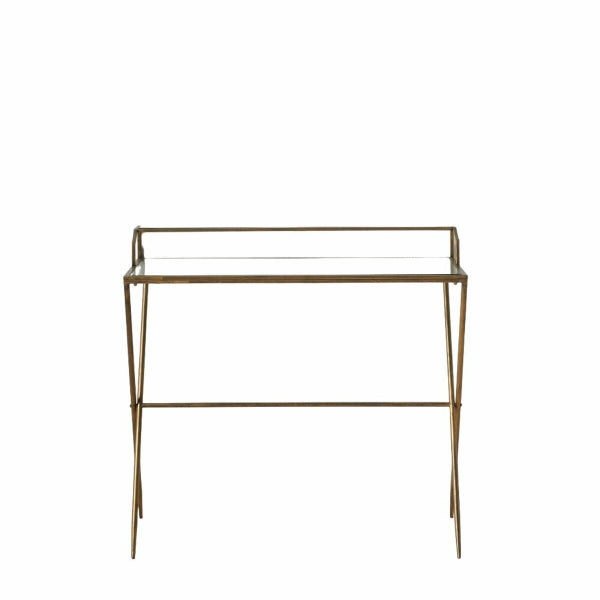 Retro Desk in Aged Gold Metal and Glass Home Decor