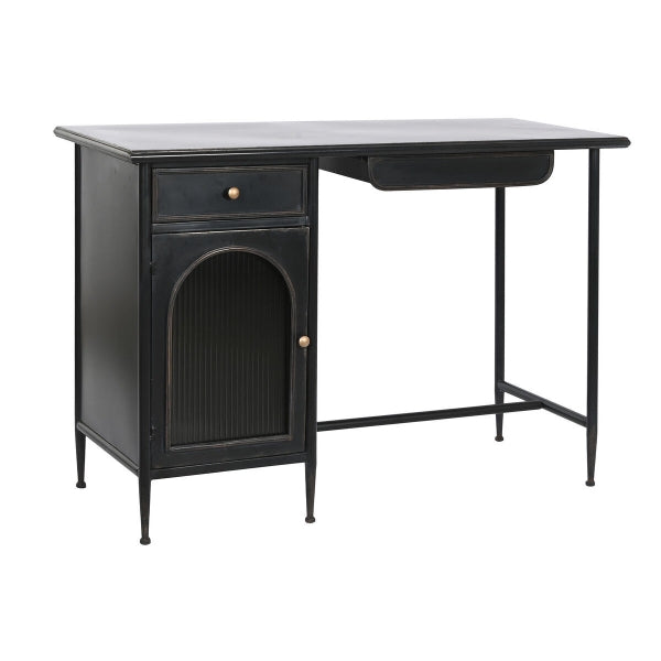 Bureau Vintage en Métal Noir avec 2 Tiroirs et Espace de Rangement