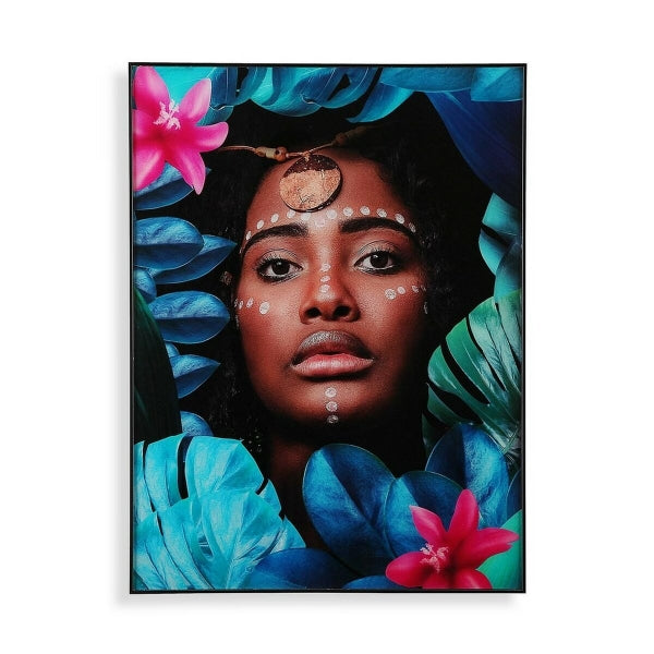 Cadre Mural Design Femme Africaine et Fleurs Versa
