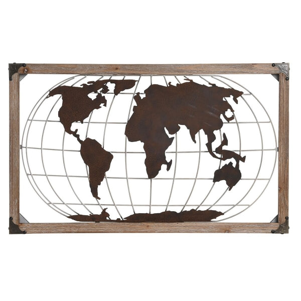 Cadre Mural Mappemonde en Bois, Métal et Cuivre Style Loft