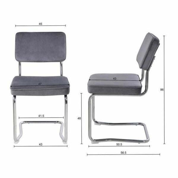 Design Chair Gray Velvet and Silver Metal Home Decor