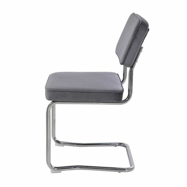 Design Chair Gray Velvet and Silver Metal Home Decor
