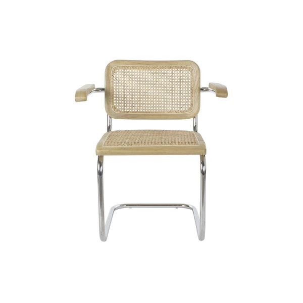 Vintage Chair with Armrests in Rattan, Metal and Light Wood