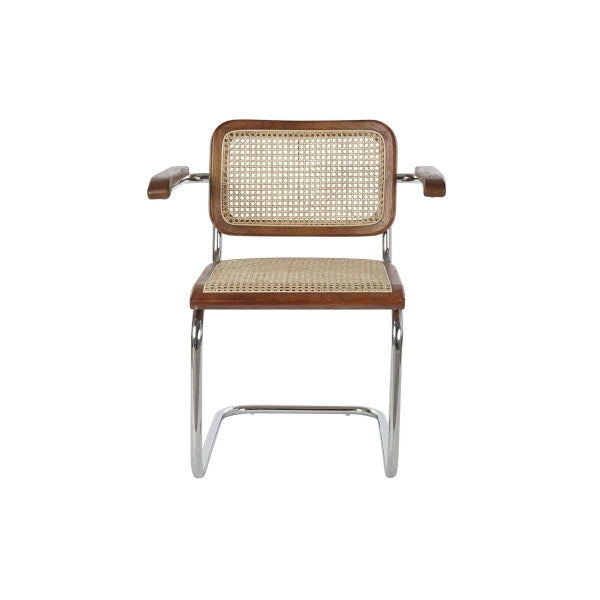 Vintage Chair with Armrests in Rattan, Metal and Brown Wood