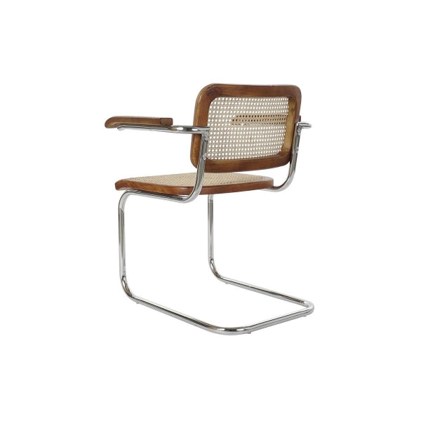Vintage Chair with Armrests in Rattan, Metal and Brown Wood