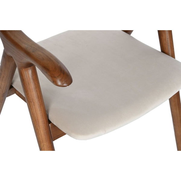 Chair with Armrests in Brown Wood and Beige Velvet Art Deco Style