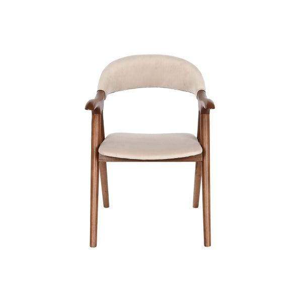 Chair with Armrests in Brown Wood and Beige Velvet Art Deco Style