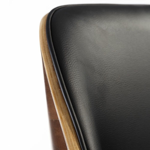 Office Chair with Armrests in Brown Wood and Black Polyurethane