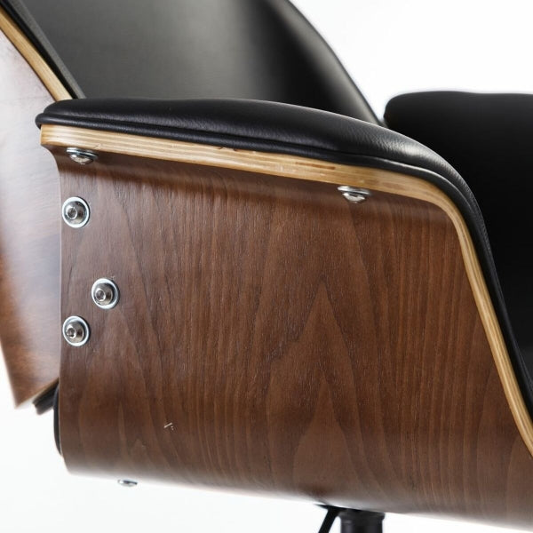 Office Chair with Armrests in Brown Wood and Black Polyurethane