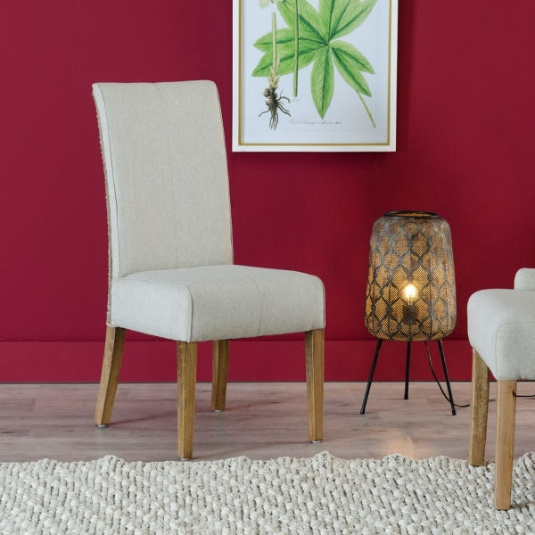 Chaise de Salle à Manger Traditionnelle en Tissu Beige, Rotin Tressé et Bois