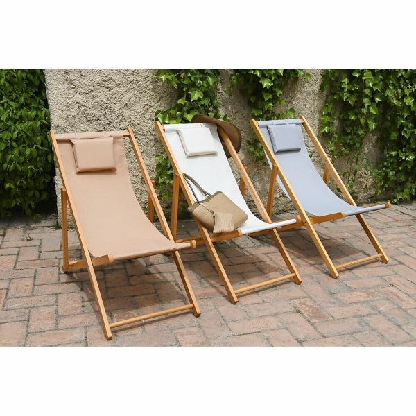 Brown and Wood Folding Garden Deck Chair Home Decor (57.5 x 113 x 77 cm)