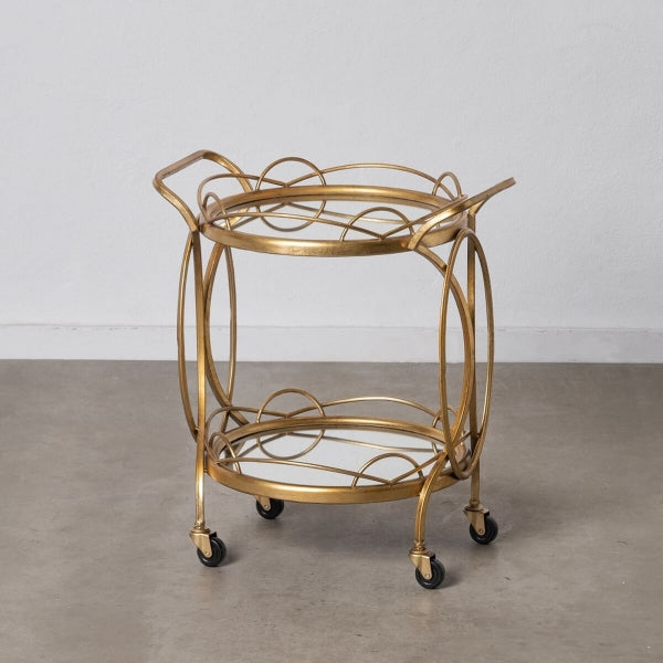 Contemporary Trolley in Gold Metal and Glass Home Decor