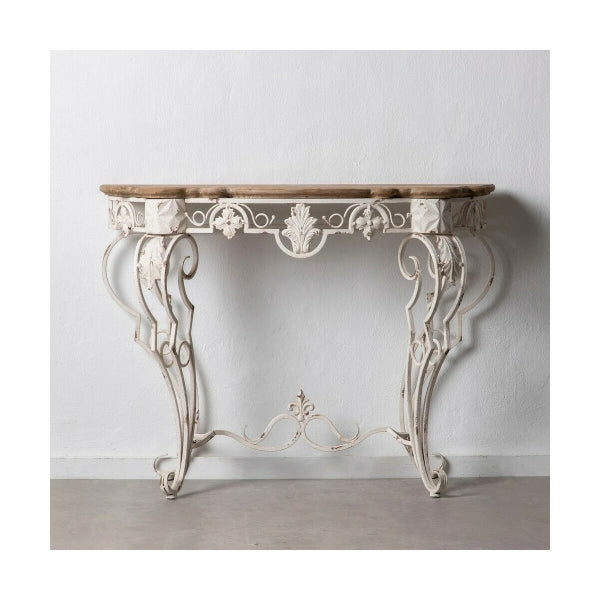 Console Design Baroque Home Decor in White Wrought Iron and Wood 