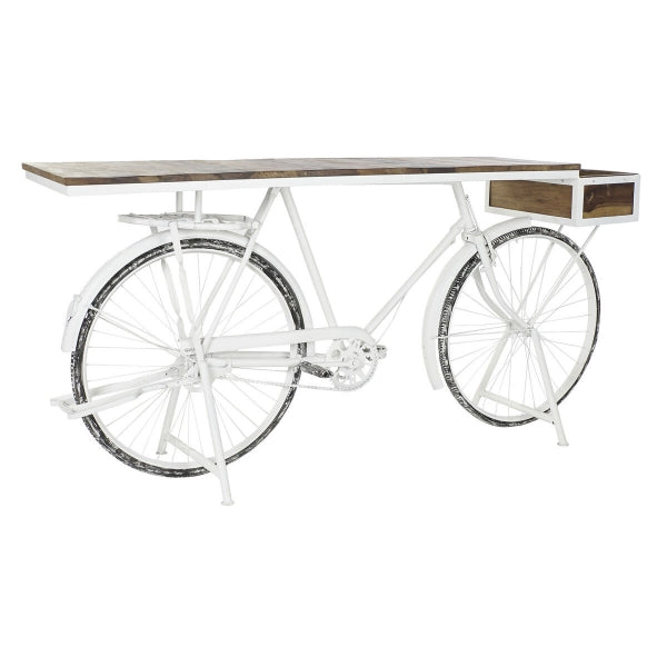 Consola de diseño de bicicleta blanca vintage en metal y madera para decoración del hogar