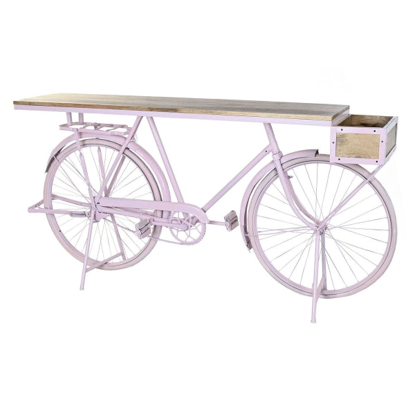 Consola de diseño de bicicleta rosa vintage en metal y madera para decoración del hogar