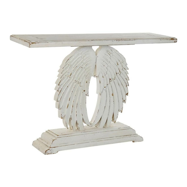 Console Neoclassical Design White Angel Wings in Distressed Wood Home Decor