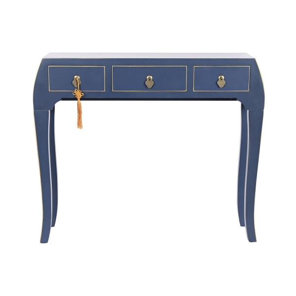 Console avec Tiroirs Design Oriental en Bois Bleu (96 x 26 x 80 cm)