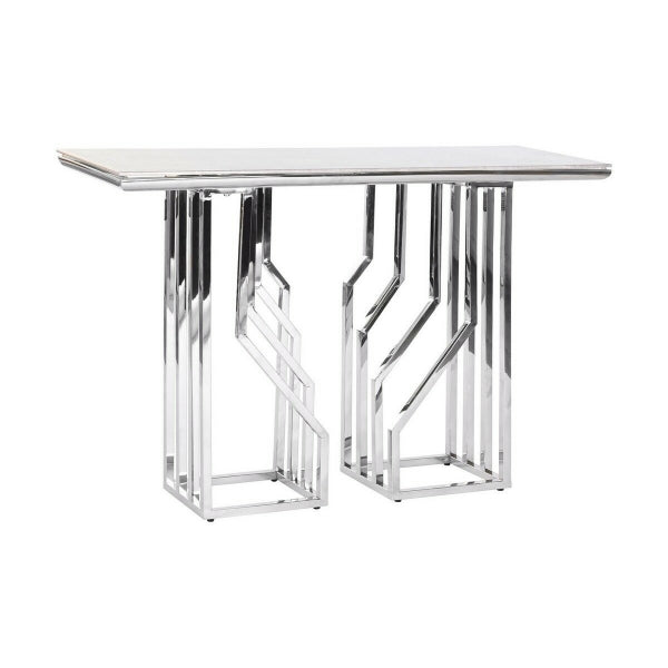 Console Table in Silver Metal and White Marble Effect Top