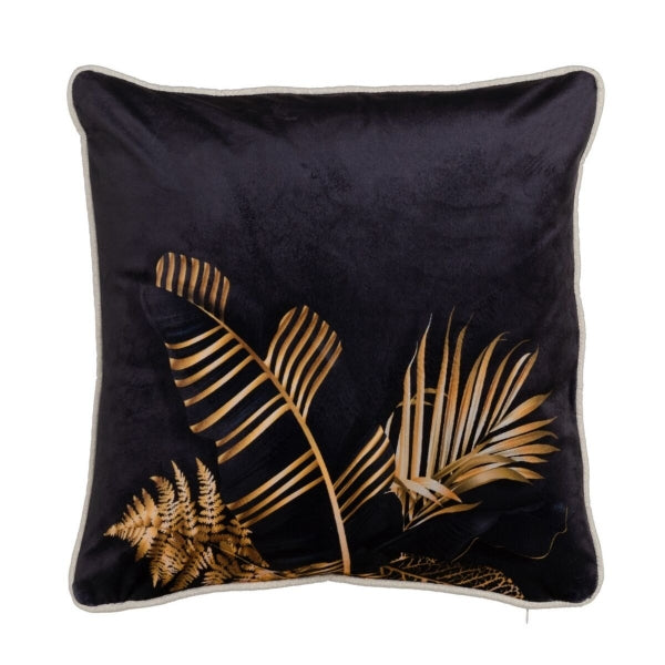 Cushion Black Design Golden Tropical Leaves Home Decor