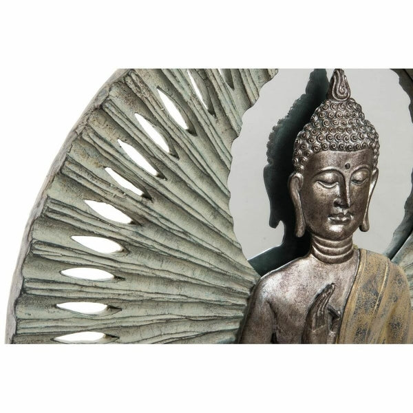 Decoración de pared redonda con diseño de Buda de cobre y espejo