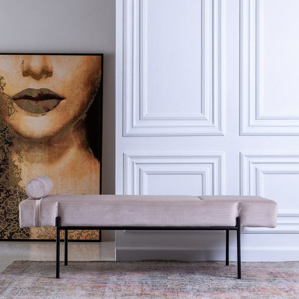 Sofa Chaise Longue Contemporary Beige and Black Metal Home Decor