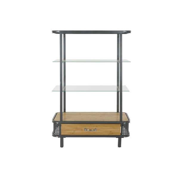 Loft Style Wood, Gray Metal and Glass Shelf
