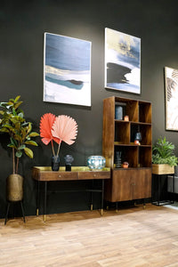 Étagère Design Contemporain Home Decor Noir Doré Métal Brun foncé Bois de manguier 4 Etagères (90 x 35 x 200 cm) dans notre magasin