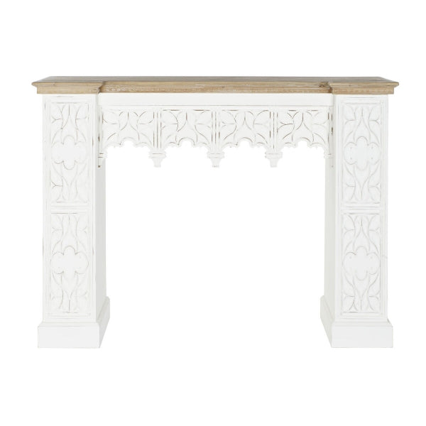 Arabic Design Fireplace Facade in White and Natural Carved Wood