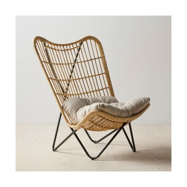 Fauteuil Relax Design Bali Home Decor Fibre Naturelle Tressée et Métal Noir