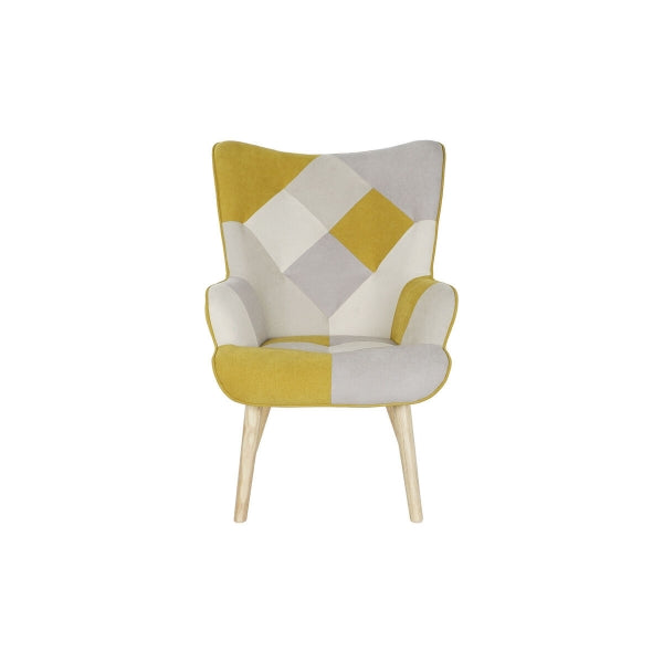 Scandinavian Yellow Patchwork Armchair with Footstool Home Decor