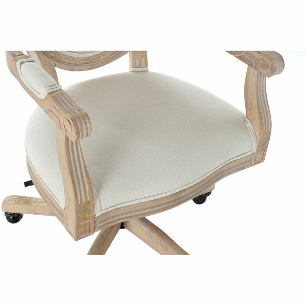 Traditional Office Chair in Wood and Beige Linen Home Decor