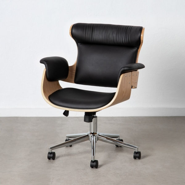 Fauteuil de Bureau Design avec Accoudoirs "BOSS" Bois et Cuir Noir
