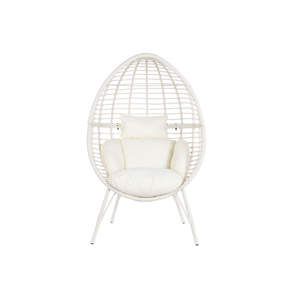 Egg Garden Armchair on White Synthetic Rattan Legs Home Decor