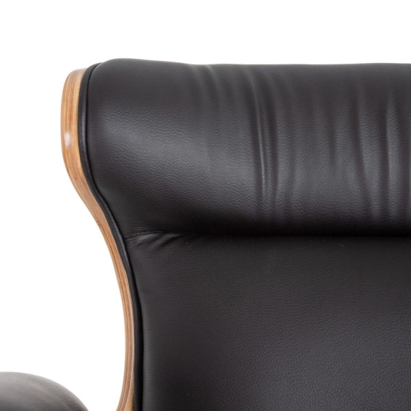Design Office Armchair with Armrests "BOSS" Wood and Black Leather 