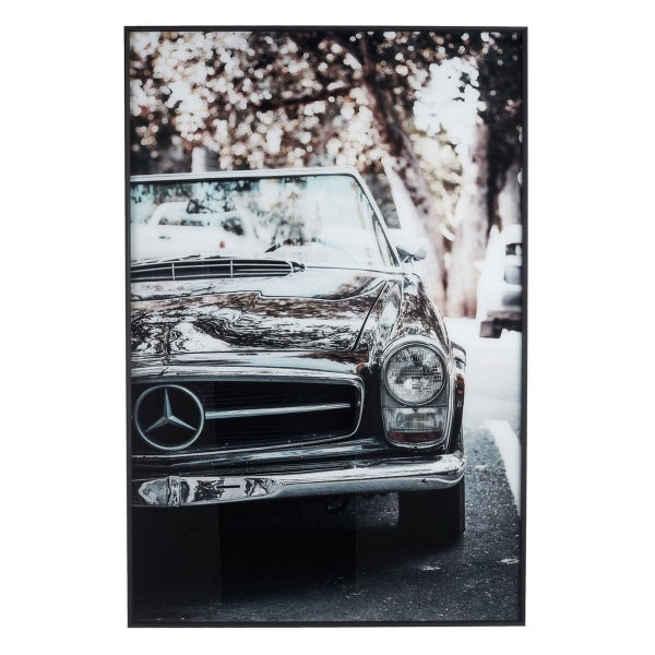Marco de pared grande Mercedes Cabriolet vintage en blanco y negro