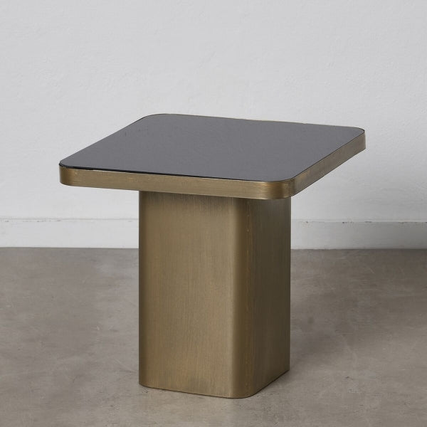 Grande Table d'Appoint Design en Verre Noir et Métal Doré