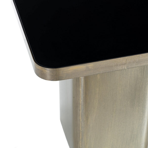 Mesa auxiliar grande de diseño en vidrio negro y metal dorado: Majestic Elegance
