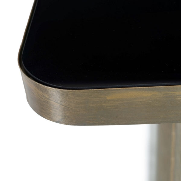 Large Designer Side Table in Black Glass and Gold Metal: Majestic Elegance