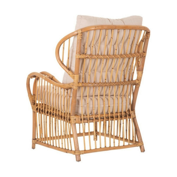Large Bali "Duke" Design Armchair in Natural Rattan and Beige Fabric 