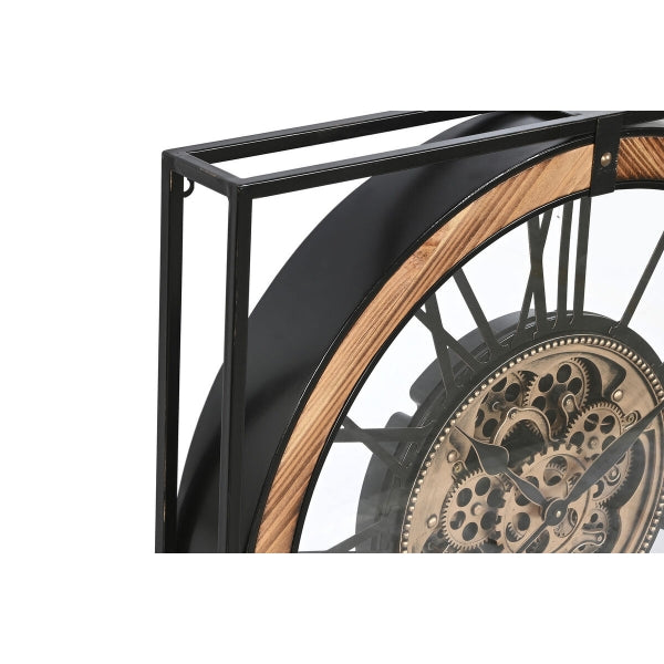 Horloge Murale Engrenages Dorés avec Cadre Métallique en Fer Noir Style Loft