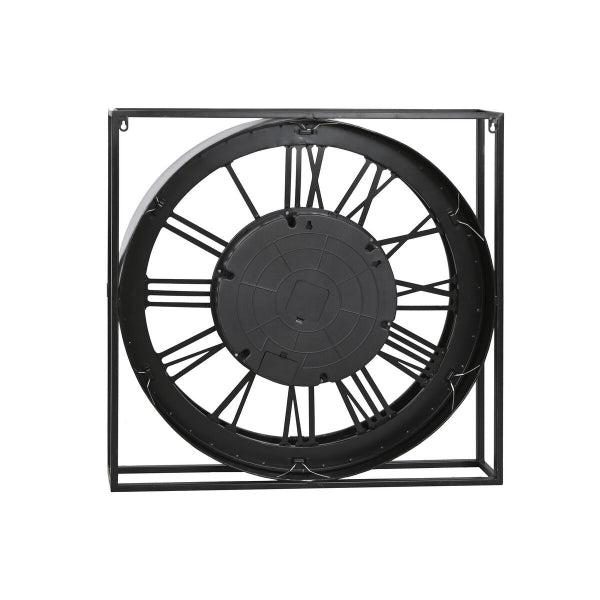 Golden Gears Wall Clock with Black Iron Metal Frame Loft Style
