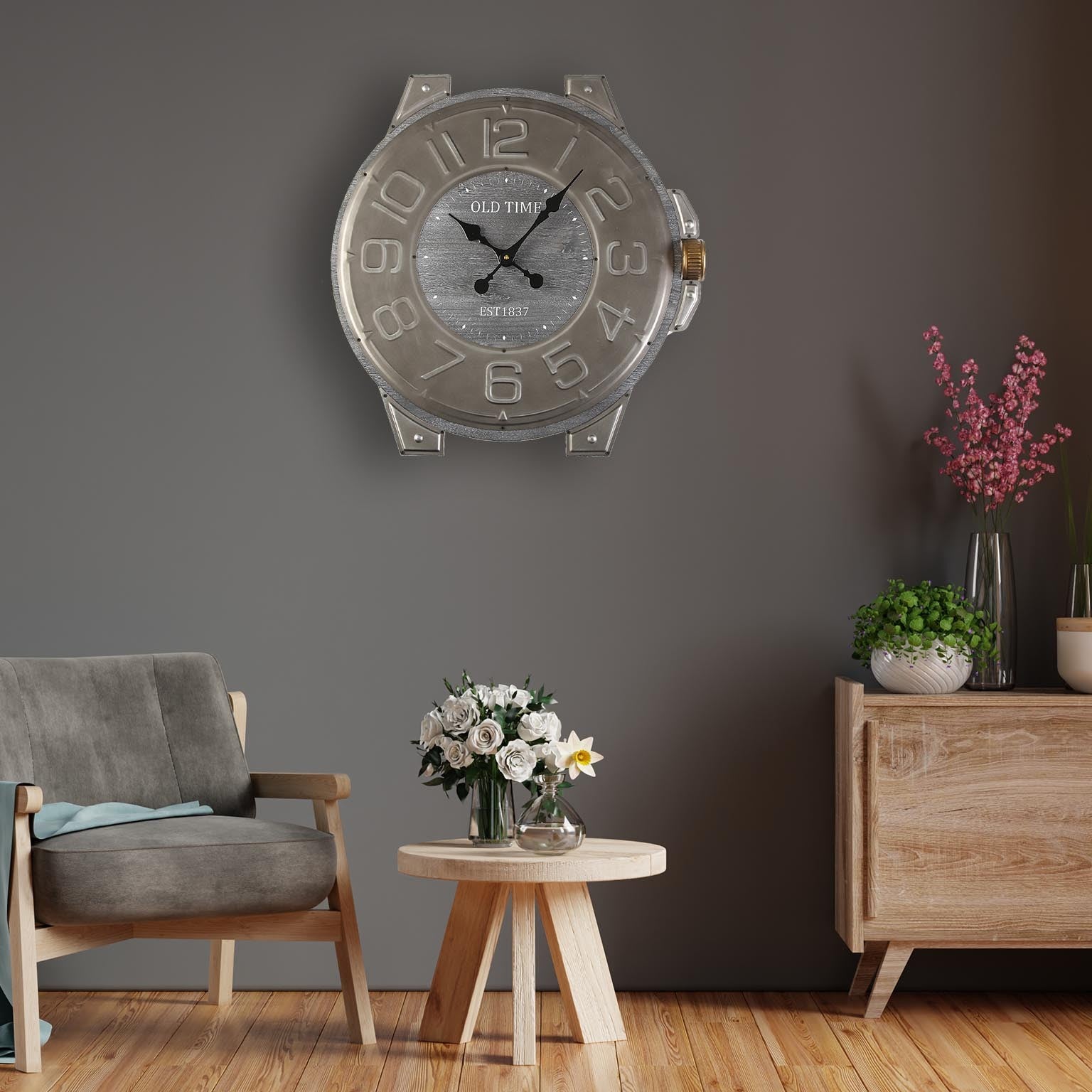 Horloge murale O'clock Design Montre en Métal gris Versa
