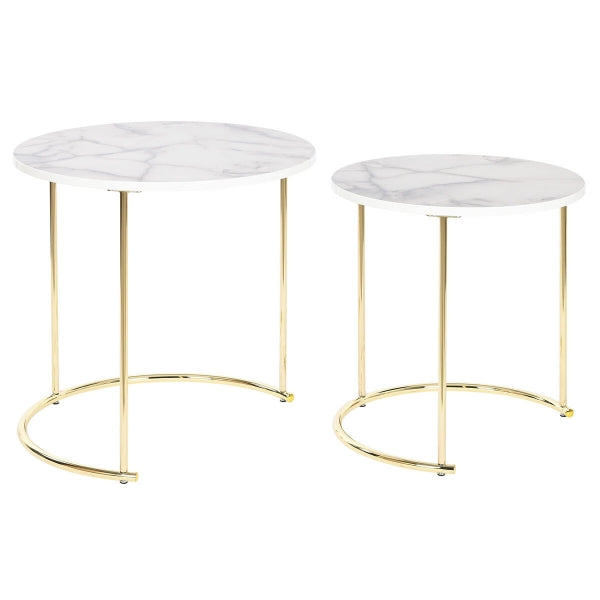 Set of 2 Round Marble and Gold Effect Side Tables