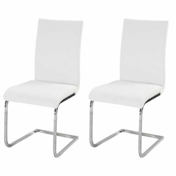 Set of 2 Contemporary White and Silver Chairs Home Decor