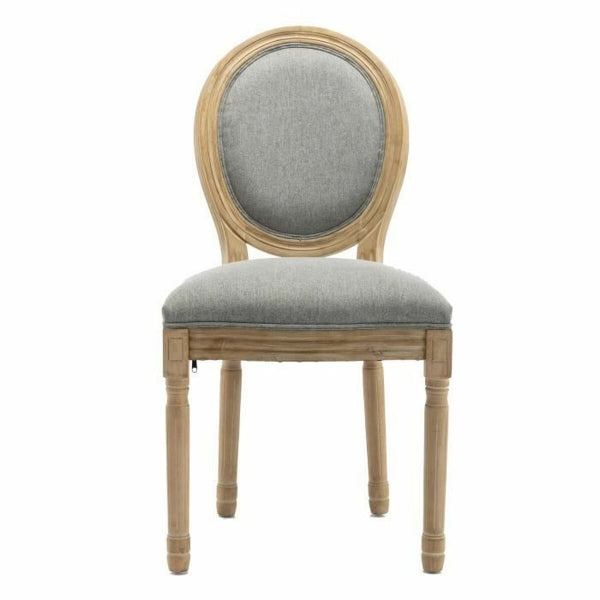 Juego de 2 sillas diseño medallón Luis XVI Tejido gris y madera natural Decoración del hogar