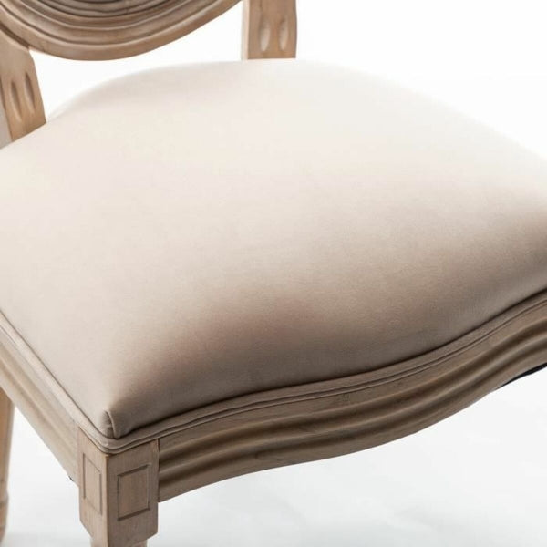 Juego de 2 sillas de diseño Medallion en madera y tela beige estilo Luis XVI